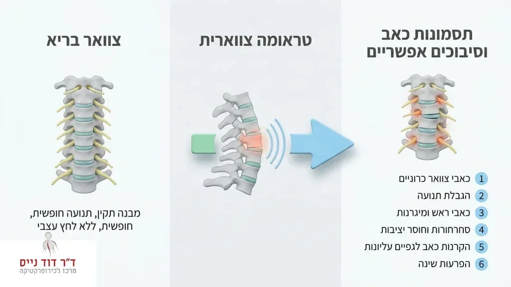 לאחר הדיון בסיבוכים אפשריים והקשר בין טראומה צווארית לתסמונות כאב אבחון וטיפול בכאבי צוואר במרפאה מקצועית